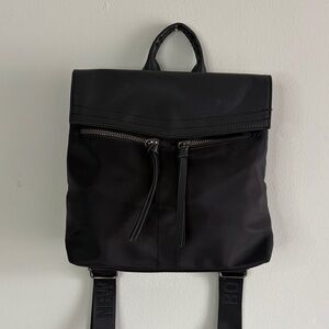 Botkier Nylon Backpack Black Minimalist Logo Strap Leather Trim